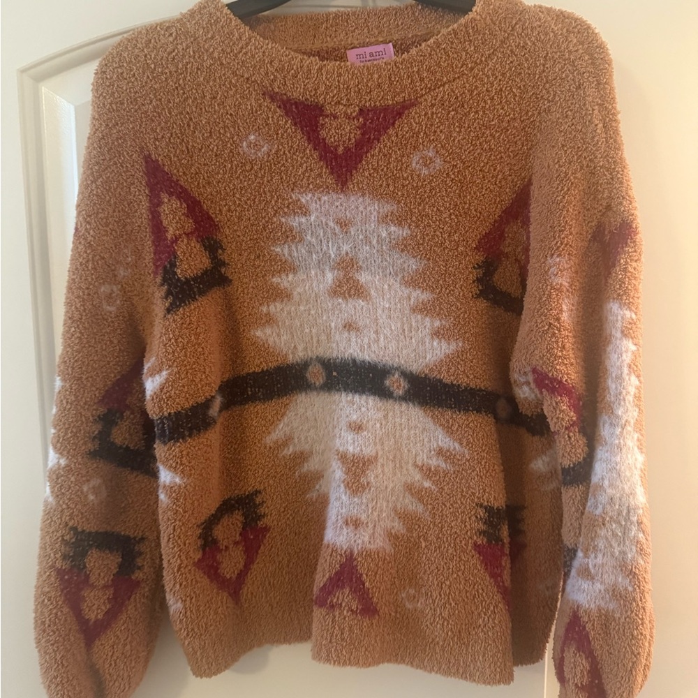 Miami Tribal Pattern Sweater - Tan and Red